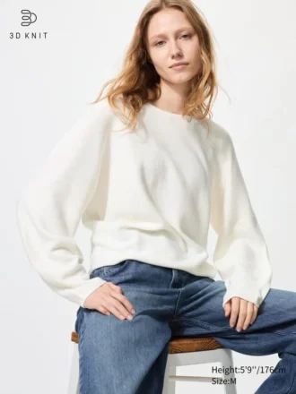 3D Knit bomullsgenser med voluminøse ermer for kvinner