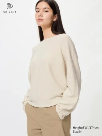 3D Knit bomullsgenser med voluminøse ermer for kvinner