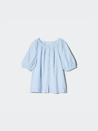 Bluse med voluminøse ermer i linblanding for kvinner