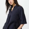 Bluser med skipperkrage og 3/4-ermer i rayon for damer | Stripet