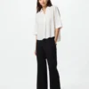 Bluser med skipperkrage og 3/4-ermer i rayon for damer | Stripet