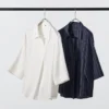 Bluser med skipperkrage og 3/4-ermer i rayon for damer | Stripet