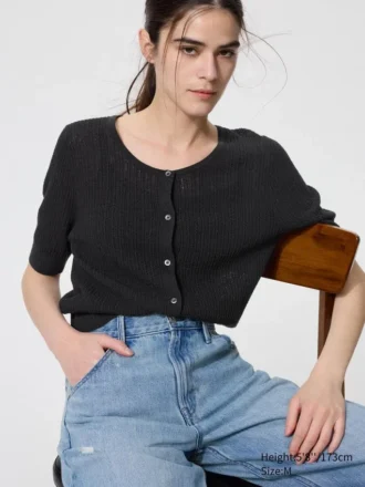 Gjennomsiktig blonder-cardigan for damer | Korte ermer