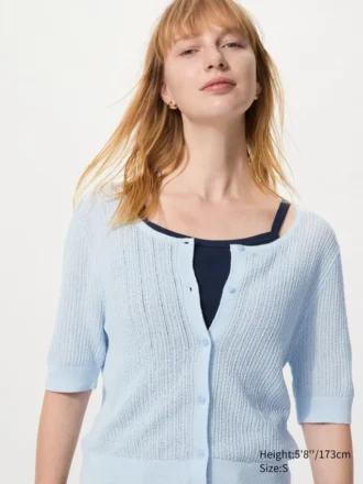 Gjennomsiktig blonder-cardigan for damer | Korte ermer