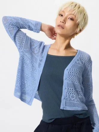 Heklet cardigan med V-hals for damer