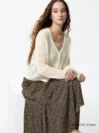 Heklet cardigan med V-hals for damer