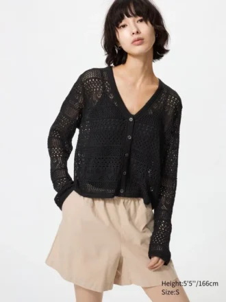 Heklet cardigan med V-hals for damer
