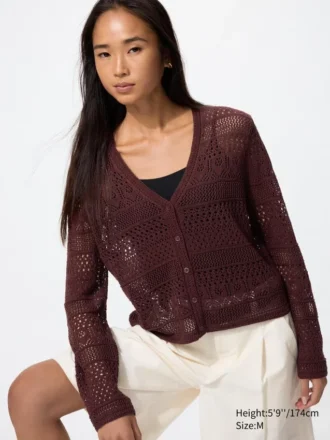 Heklet cardigan med V-hals for damer