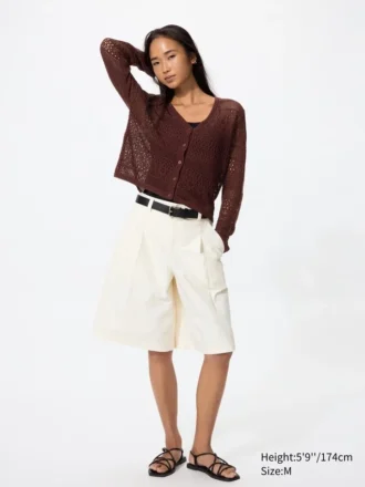 Heklet cardigan med V-hals for damer
