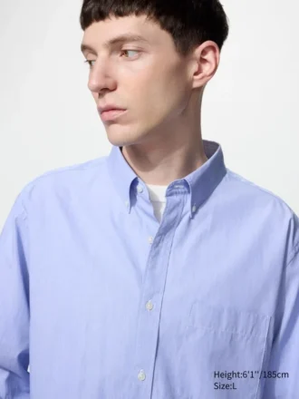 Herre-skjorte i bredvevd stoff | Button-down | Hairline-stoff