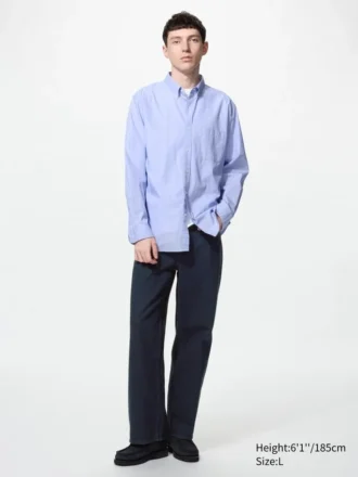 Herre-skjorte i bredvevd stoff | Button-down | Hairline-stoff