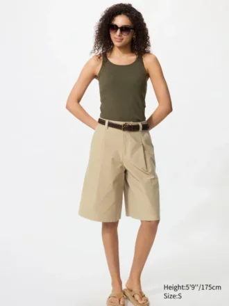 Jersey-plisserte lange Shorts für damer