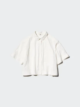 Kort, boksformet skjorte i nylon for damer | Halv erme