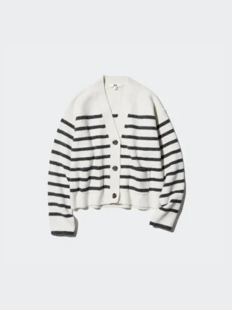 Kort cardigan i Souffle Yarn for damer | Stripet | V-hals