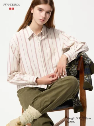 Kort Oxford-skjorte for damer | Stripet