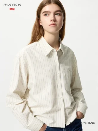 Kort Oxford-skjorte for damer | Stripet