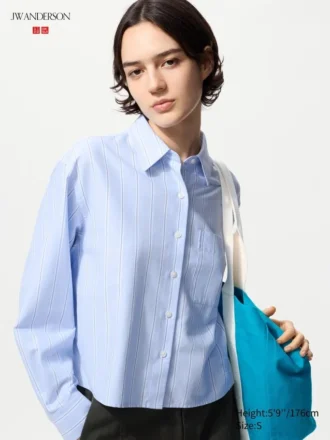 Kort Oxford-skjorte for damer | Stripet