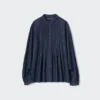 Kortærmet denim-Shorts-skjorte for damer