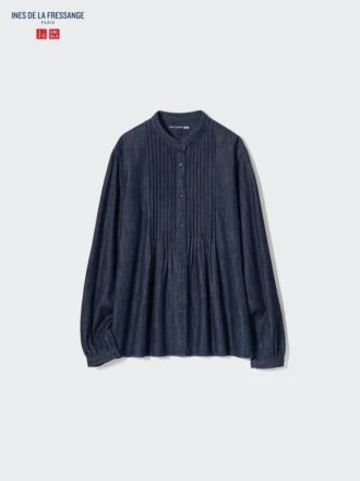 Kortærmet denim-Shorts-skjorte for damer