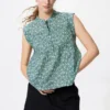 Lett bomullsbluse med pintuck for damer | Ermeløs | Trykk