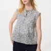 Lett bomullsbluse med pintuck for damer | Ermeløs | Trykk