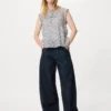 Lett bomullsbluse med pintuck for damer | Ermeløs | Trykk