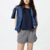 Linen-bomullsshorts for kvinner | Stripet | 2,5″