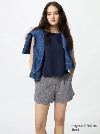Linen-bomullsshorts for kvinner | Stripet | 2,5″