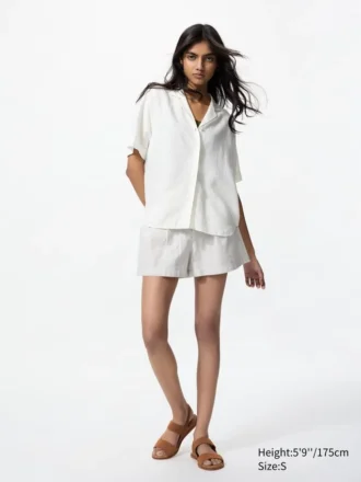 Linen-bomullsshorts for kvinner | Stripet | 2,5″