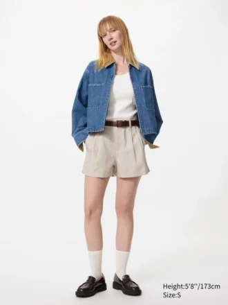 Linen- og bomullsshorts for kvinner