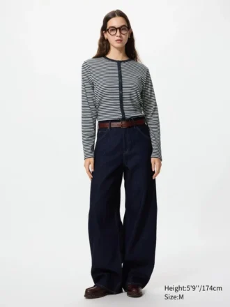 Myk ribbestrikket cardigan for damer | Stripet