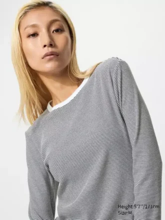 Myk ribbet T-skjorte for kvinner | Stripet
