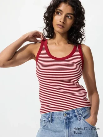Myk ribbet tank-top for kvinner | Stripet