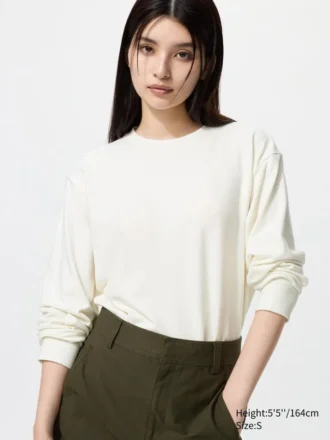 Myk strikket fleece-T-skjorte for kvinner | Langermede trøyer