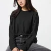 Myk strikket fleece-T-skjorte for kvinner | Langermede trøyer