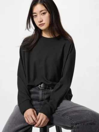 Myk strikket fleece-T-skjorte for kvinner | Langermede trøyer