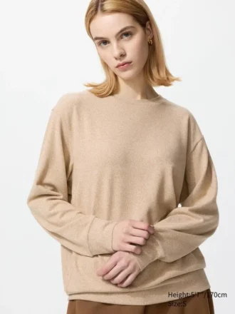 Myk strikket fleece-T-skjorte for kvinner | Langermede trøyer