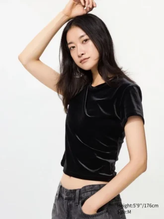 Myk velour-minit-T-skjorte for kvinner
