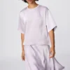 Oversized kort bluse i sateng for damer | Halve ermer