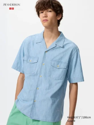 Oversized skjorte i chambray for menn