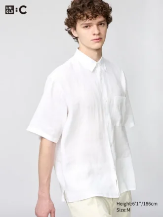 Oversized skjorte i Premium Linen for menn | Kort erme
