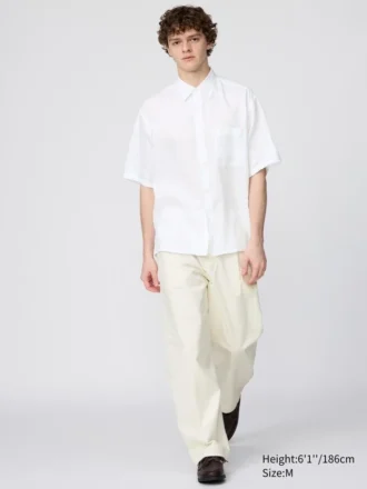 Oversized skjorte i Premium Linen for menn | Kort erme