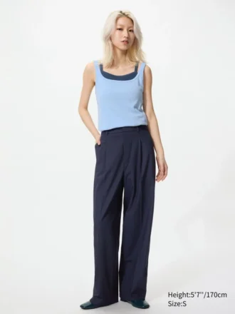 Pleated wide bukser for kvinner
