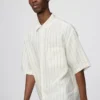 Premium Linen oversized skjorte for menn | Kort erme | Stripet