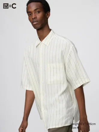 Premium Linen oversized skjorte for menn | Kort erme | Stripet