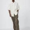 Premium Linen oversized skjorte for menn | Kort erme | Stripet
