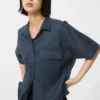 Premium Linen-skipper-skjorte for kvinner | Kort erme
