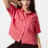Premium Linen-skipper-skjorte for kvinner | Kort erme