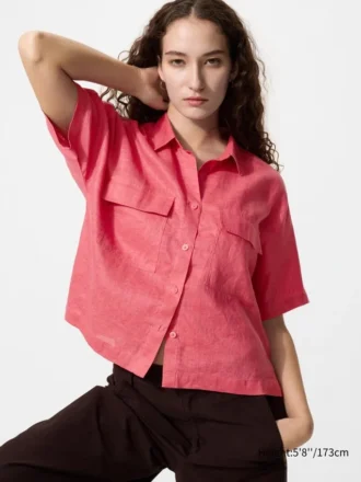 Premium Linen-skipper-skjorte for kvinner | Kort erme