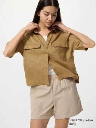 Premium Linen-skipper-skjorte for kvinner | Kort erme